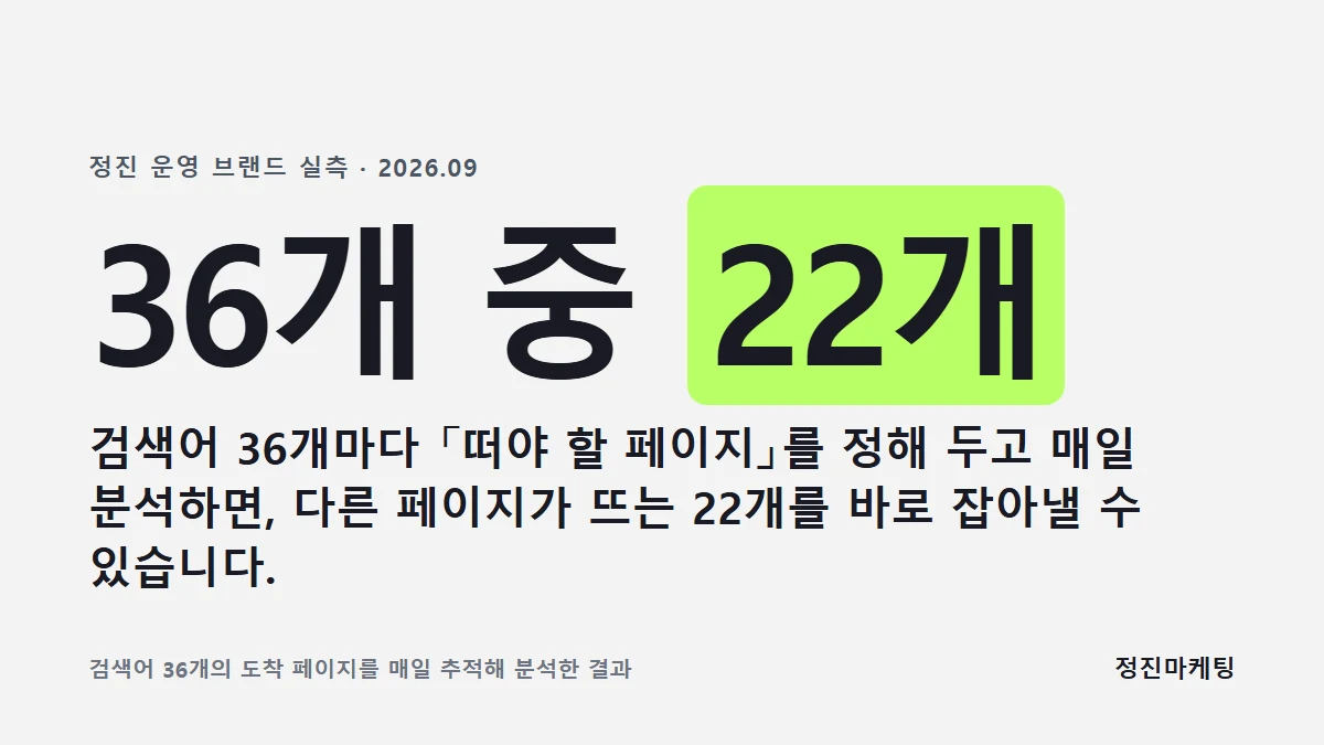 검색어 36개마다 「떠야 할 페이지」를 정해 두고 매일 분석하면, 다른 페이지가 뜨는 22개를 바로 잡아낼 수 있습니다.
